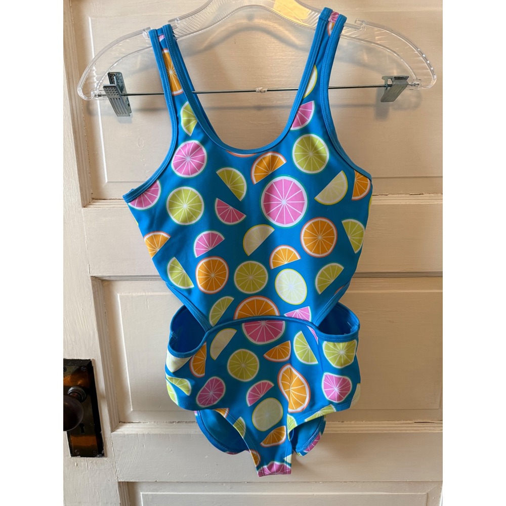 DSG Kids Girls Blue Citrus‎ Fruit Cutout One Piece Swimsuit Size L